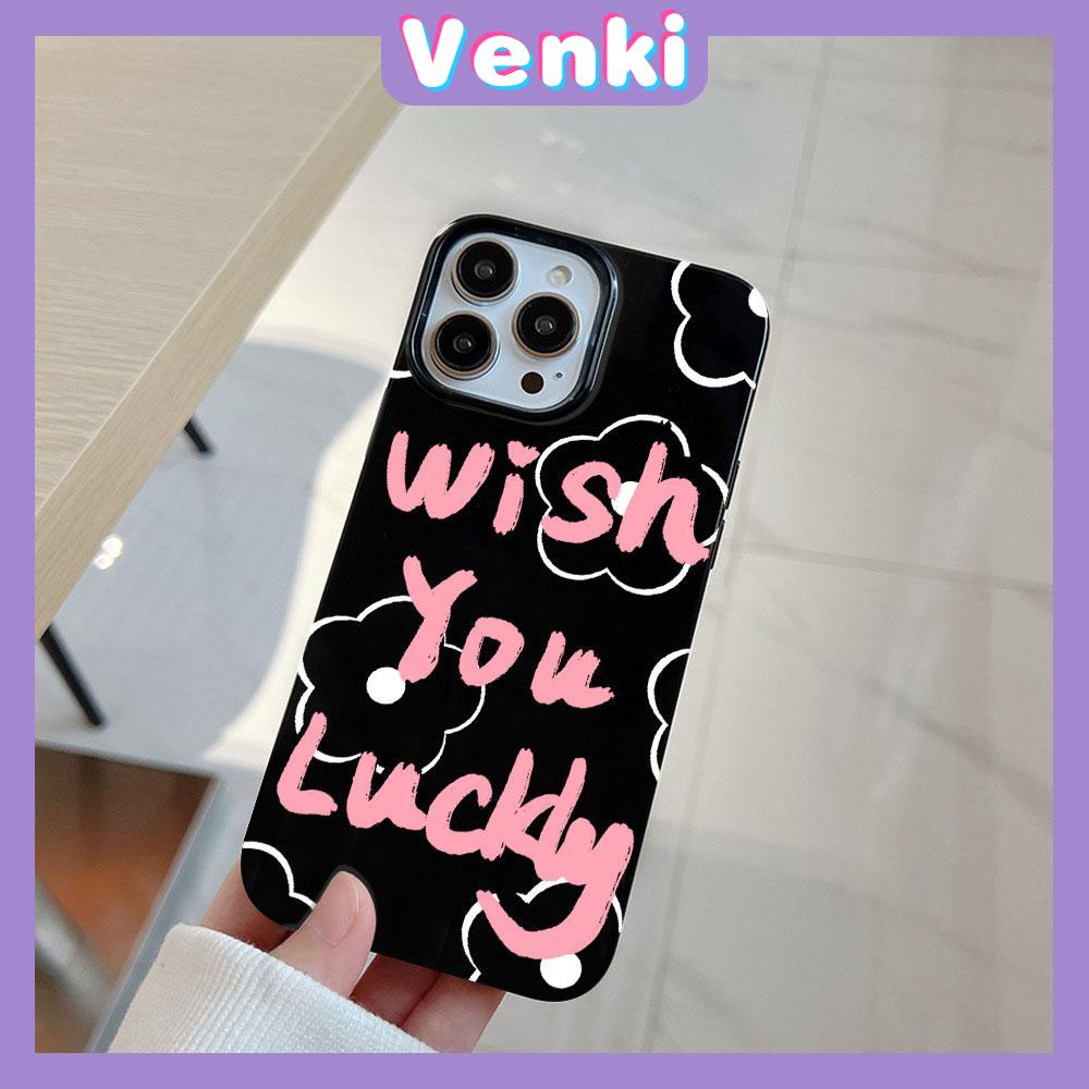 VENKI - For iPhone 11 Phone Case Black Glossy TPU Soft Case Shockproof Protection Camera Flower Simplet English Compatible with iPhone 14 13 Pro max 12 Pro Max xr xs max 7 8 Plus