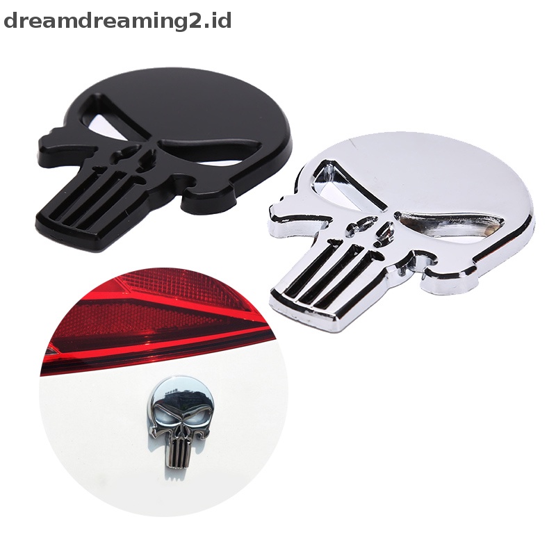 (drea) 3d Metal Skull Head Stiker Mobil Keren Emblem Sticker Aksesoris Styling Mobil//