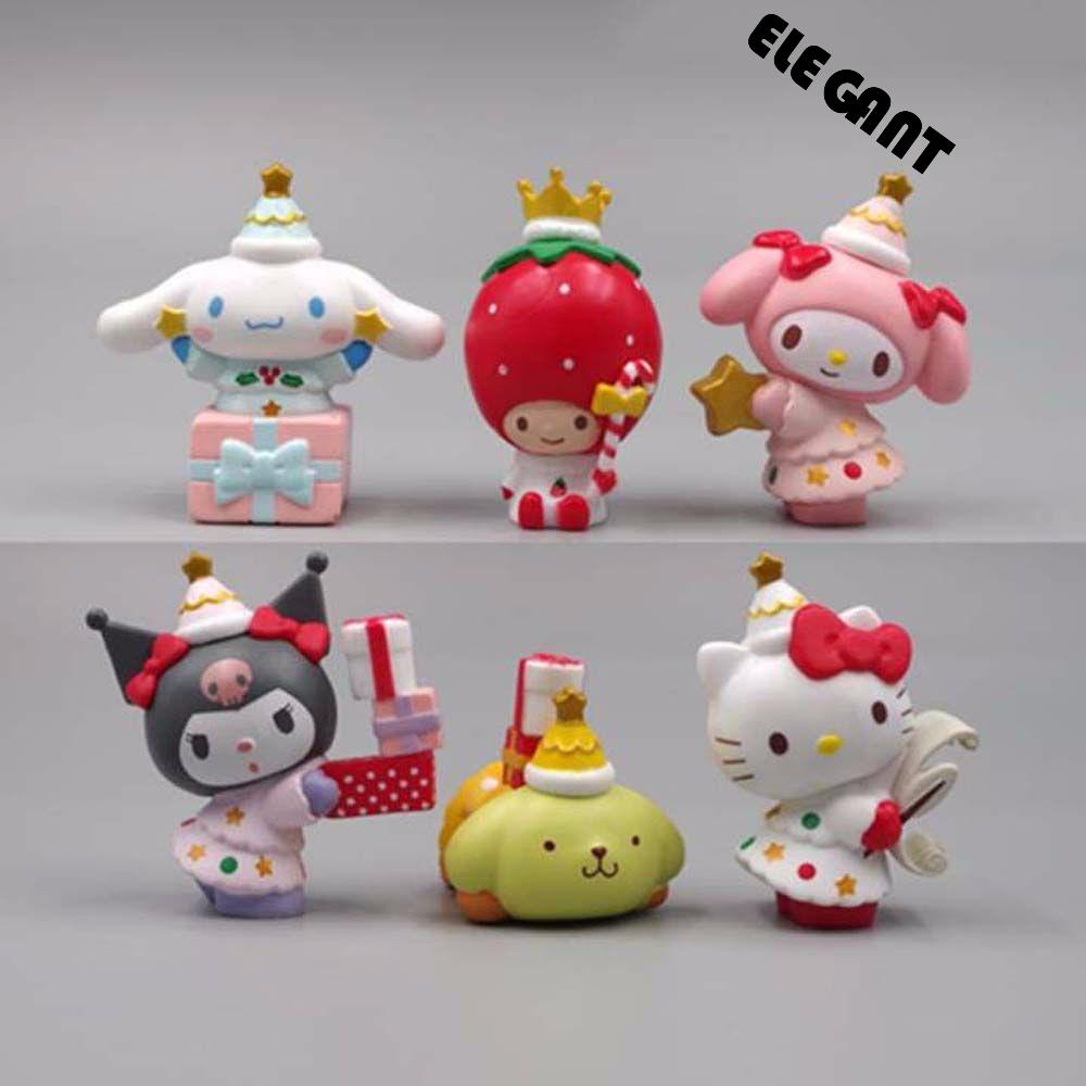 [Elegan] Kuromi Action Figurine 6pcs/set PVC Koleksi Model Kitty Cat KT Mainan Model Anime Cinnamon Dog My Melody