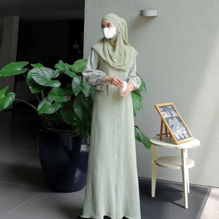 gamis wanita jumbo putih alma ld up 140 - Sage green, L