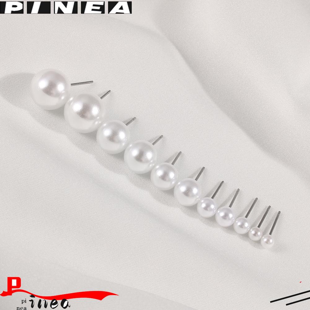 5 Pasang / 10 Pasang / 12 Pasang Anting Stud Mutiara Bentuk Bulat Ukuran 4mm 5mm 6mm 8mm 10mm 12mm Untuk Wanita