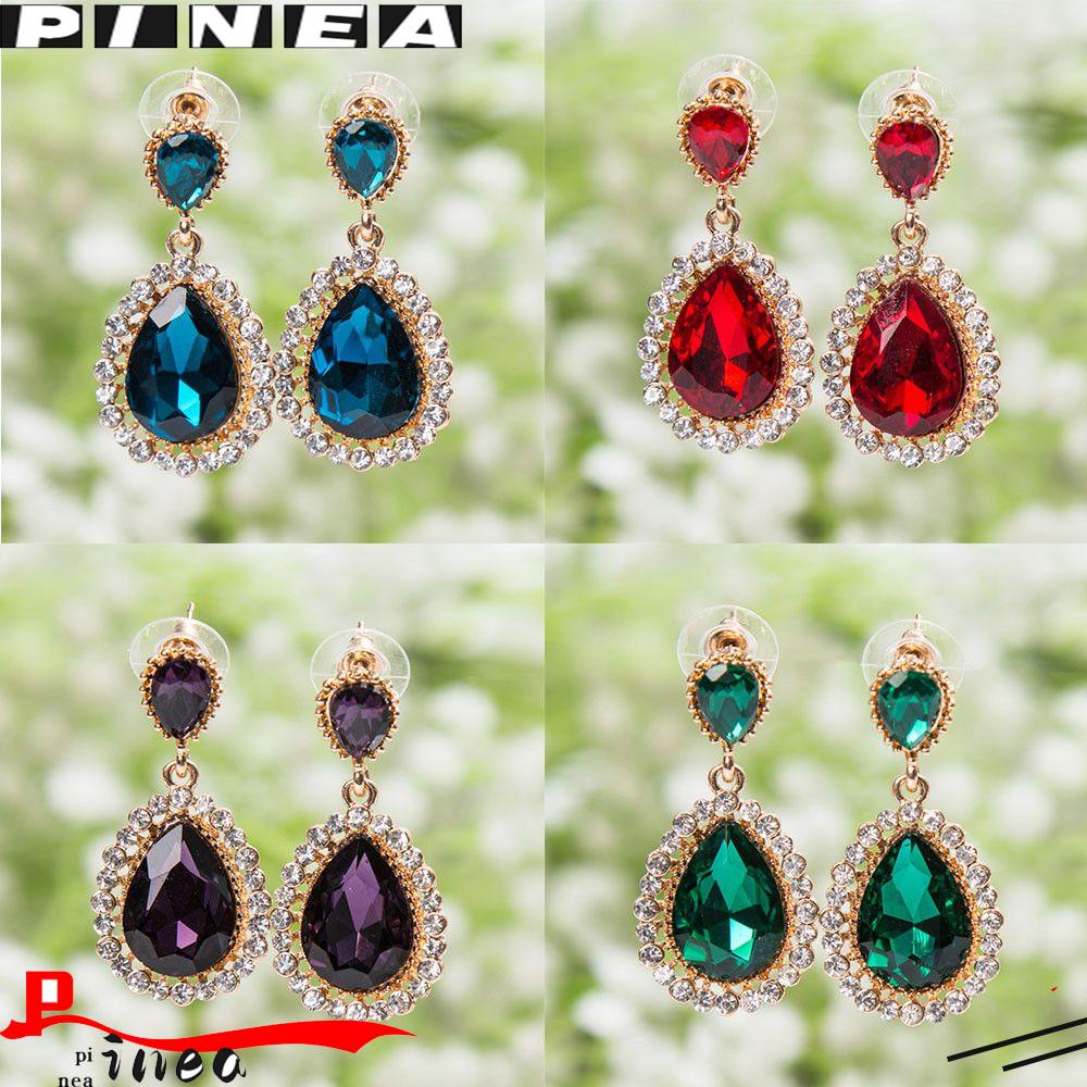 Nanas Tetesan Air Berlian Imitasi Anting Shiny Istana Perempuan Retro Anting Panjang