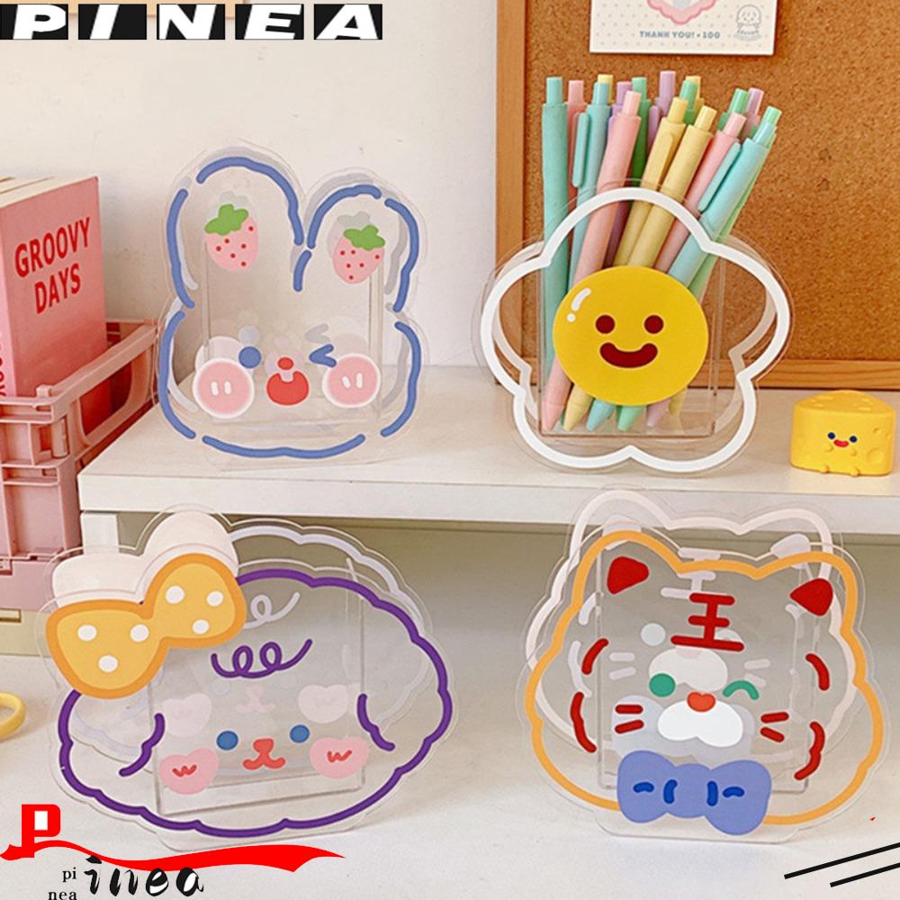 Tempat Pulpen Nanas Kartun Bunny Bear|Desk Decor Kotak Penyimpanan Kosmetik Transparan