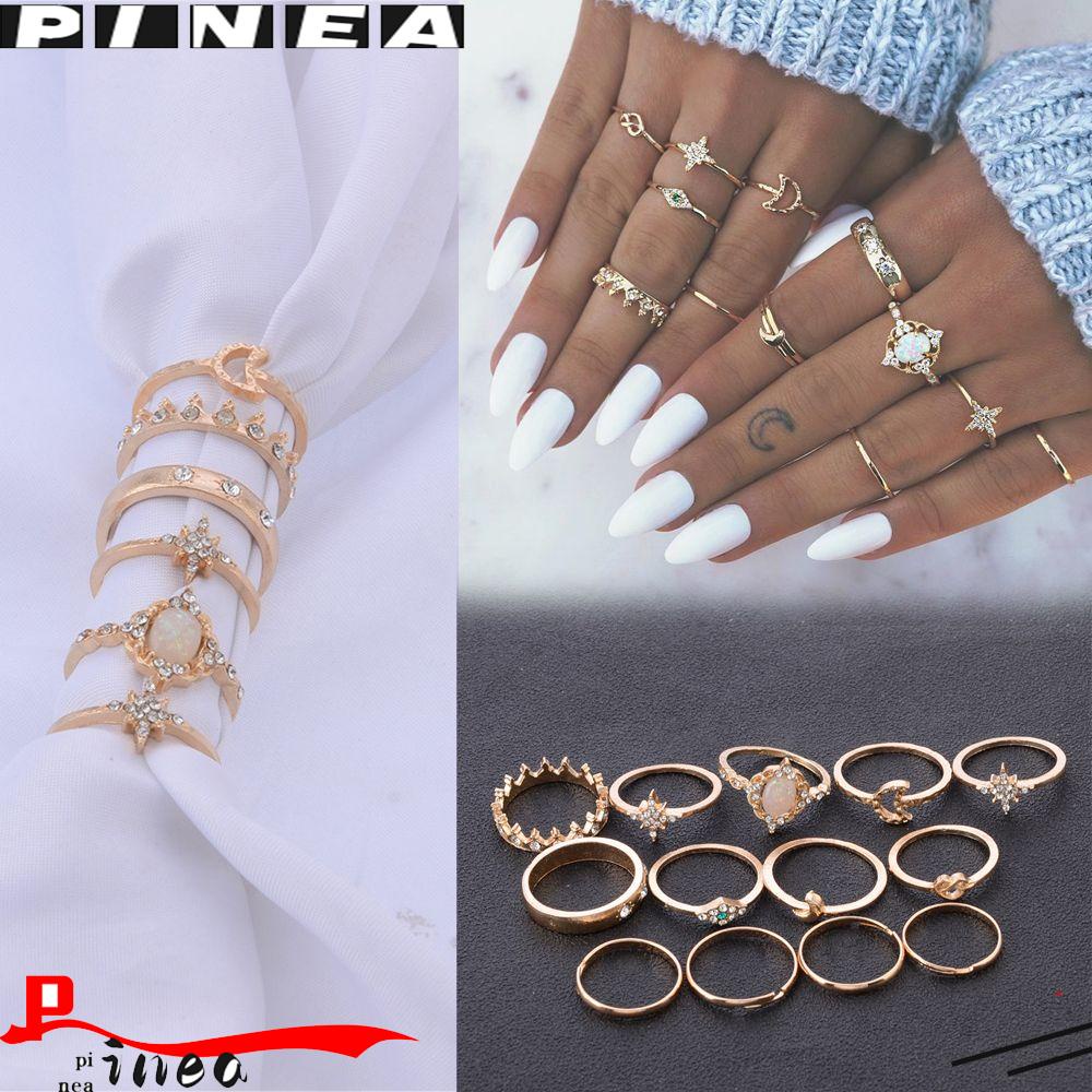 Nanas 13PCS/Set Cincin Opal Set Wanita Perhiasan Aksesoris Bohemian Knuckle Midi