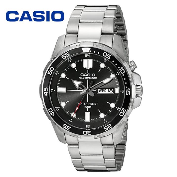 CASIO Jam Tangan Bisnis Kasual Pria Stainless Steel Bercahaya MTD-1079D