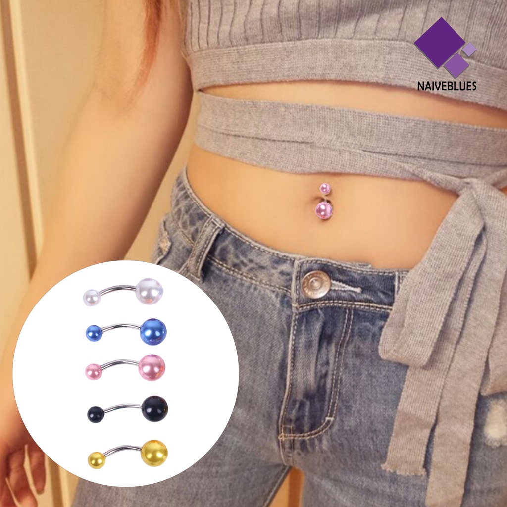 &lt; Naiveblues &gt; 10Pcs/Set Fashion Pendek Menawan Akrilik Manik-Manik Ganda Cincin Perut Pusar