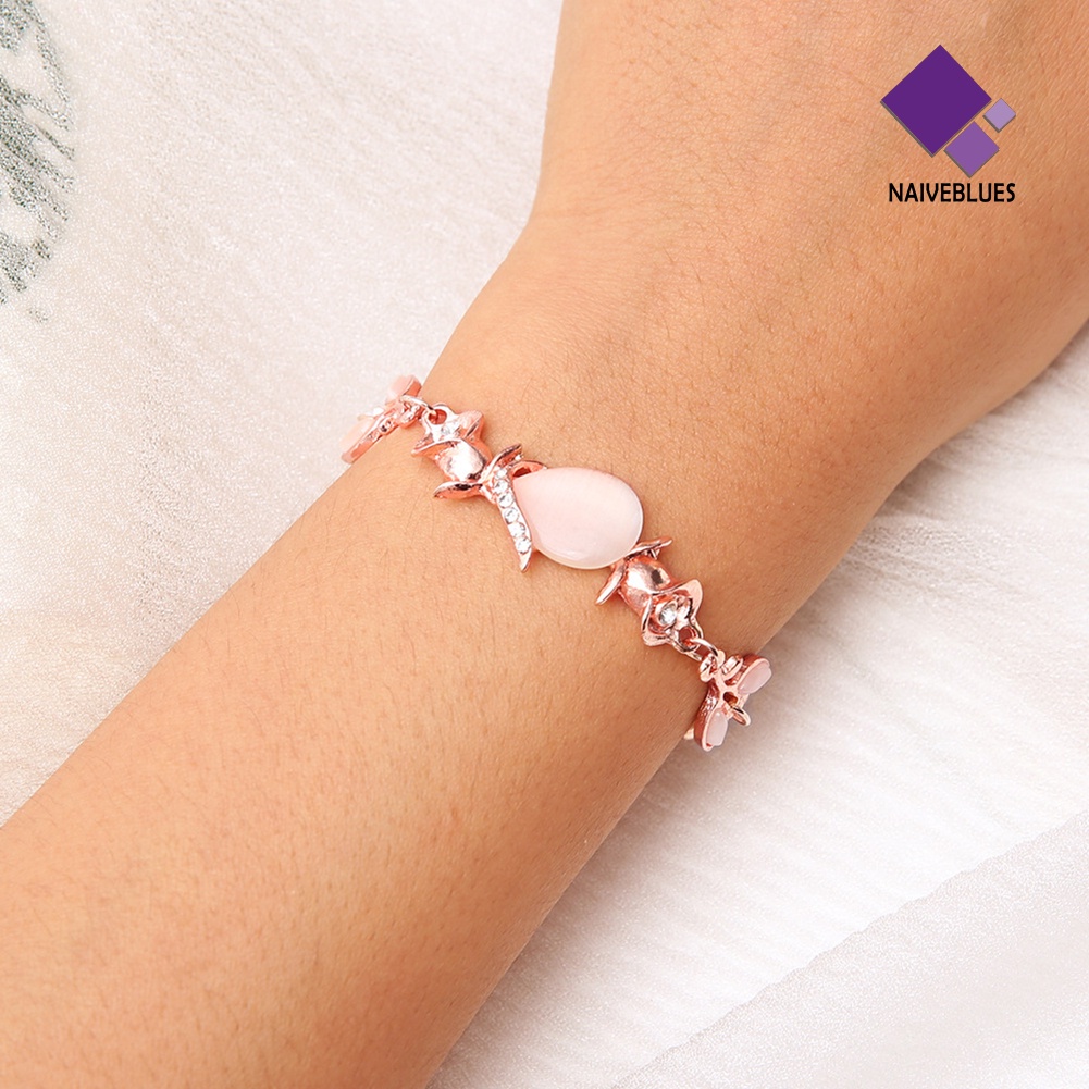 &lt; Naiveblues &gt; Fashion Buatan Opal Hias Daun Gelang Wanita Pesta Bangle Hadiah