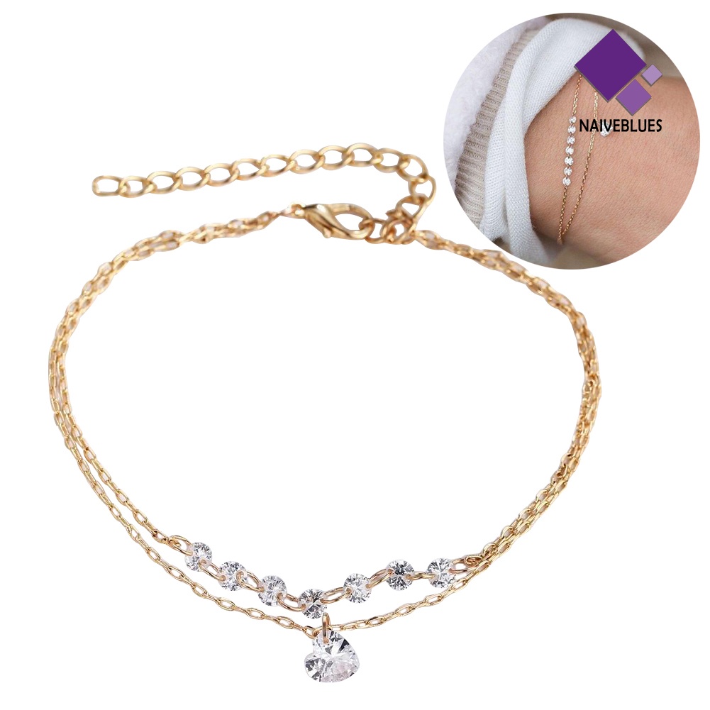 &lt; Naiveblues &gt; Fashion Double Layer Jantung Berlian Imitasi Gelang Wanita Pertunangan Pernikahan