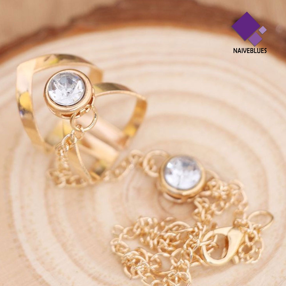 &lt; Naiveblues &gt; Fashion Berongga Geometris Berlian Imitasi Bertatahkan Cincin Gelang Pernikahan Pengantin