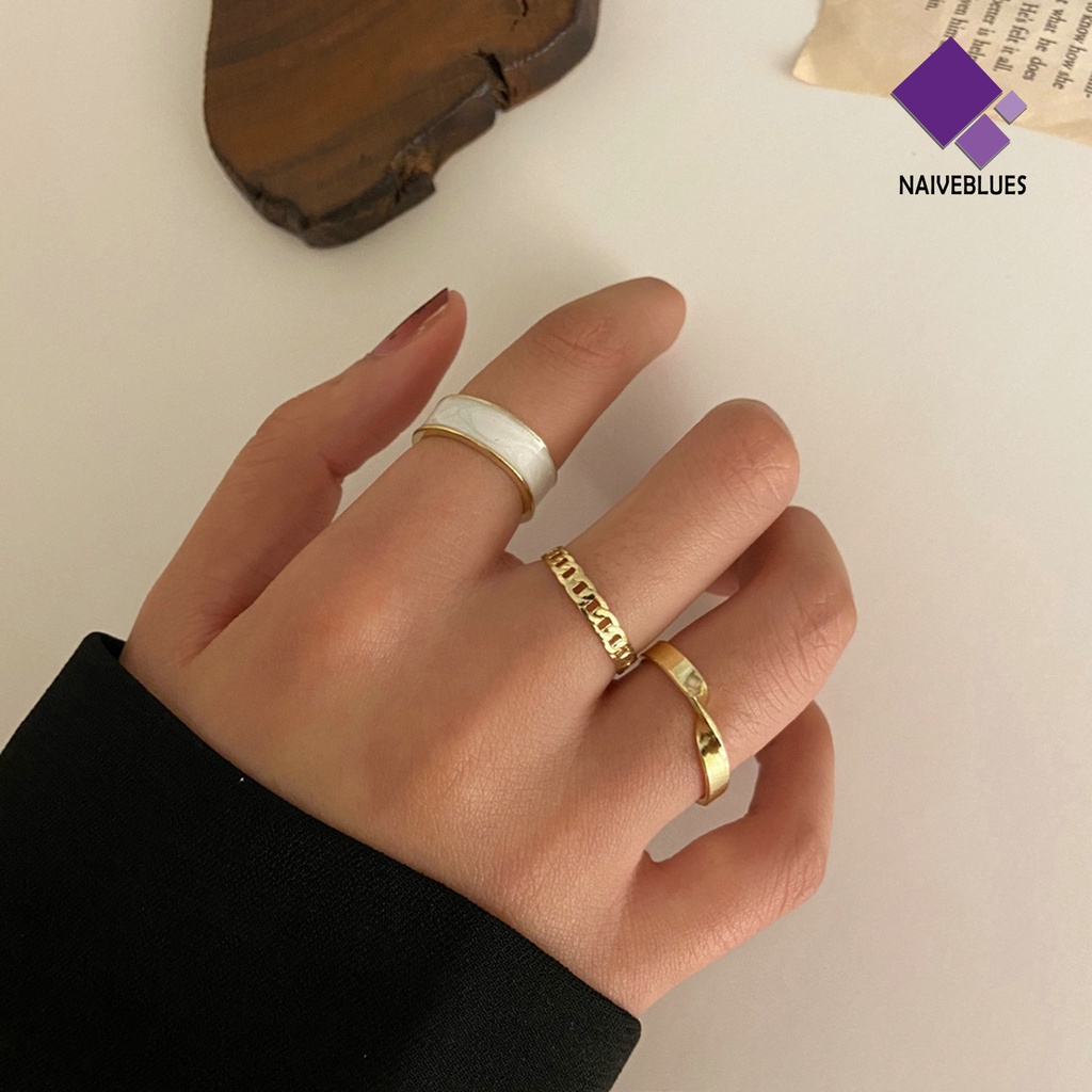 &lt; Naiveblues &gt; 3Pcs/Set Cincin Jari Halus Terbuka Menawan Mengkilap Adjustable Wanita Untuk Pacaran