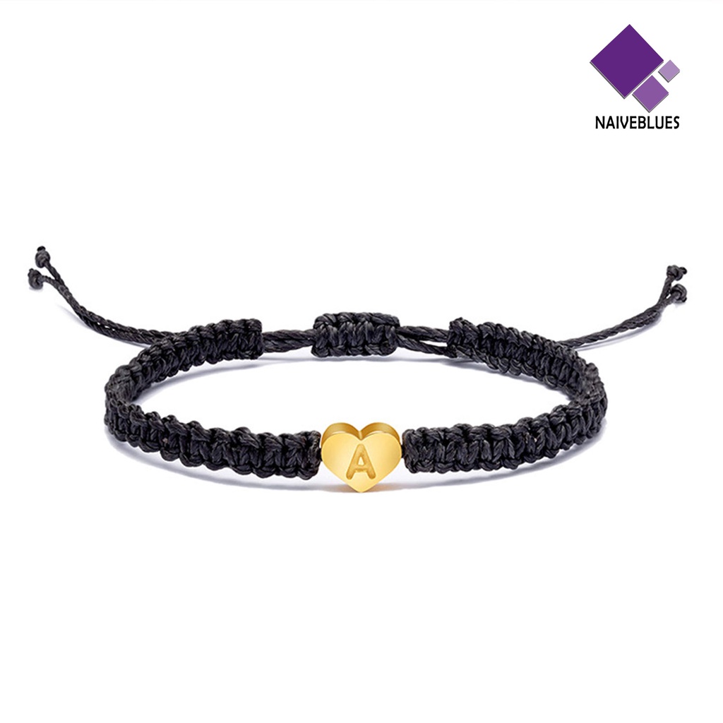 &lt; Naiveblues &gt; Gelang Couple Bentuk Hati Tali Kepang Elastis Dapat Disesuaikan Semua Pertandingan Hadiah26Inisial