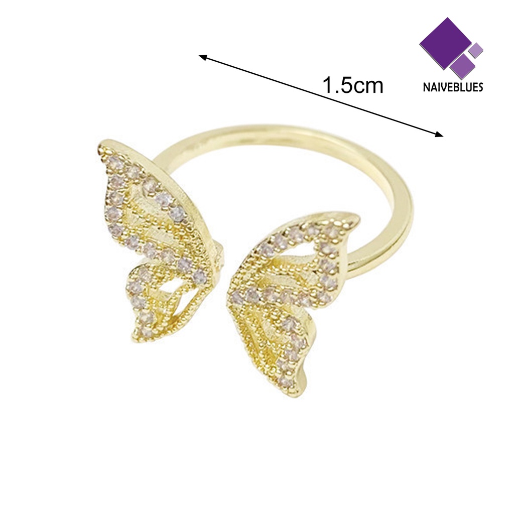 &lt; Naiveblues &gt; Cincin Jari Bentuk Indah Bahan Alloy Tahan Karat Hias Butterfly Women Ring Untuk
