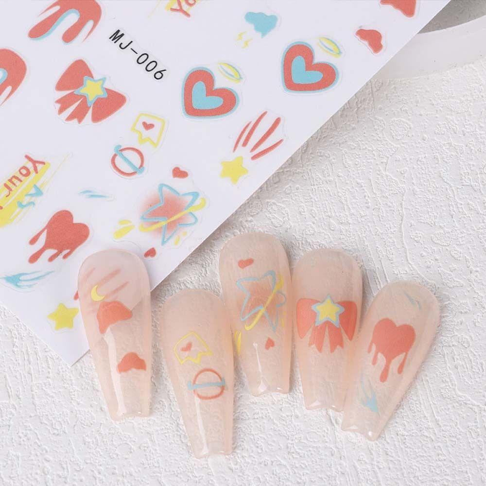 AUGUSTINA Agustinina Totem Stiker Kuku Warna-Warni Berbentuk Tidak Teratur Lucu Self Adhesive Nail Dekorasi