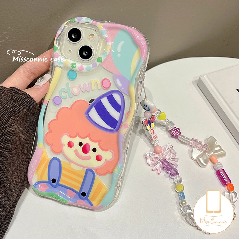 Ins Lucu Kartun Badut Warna-Warni Case Kompatibel Untuk IPhone 7Plus XR 11 14 12 13 Pro Max X 7 8 6s 6 Plus XS Max SE 2020 3D Bergelombang Melengkung Tepi Shockproof Lembut Mengkilap Penutup Belakang