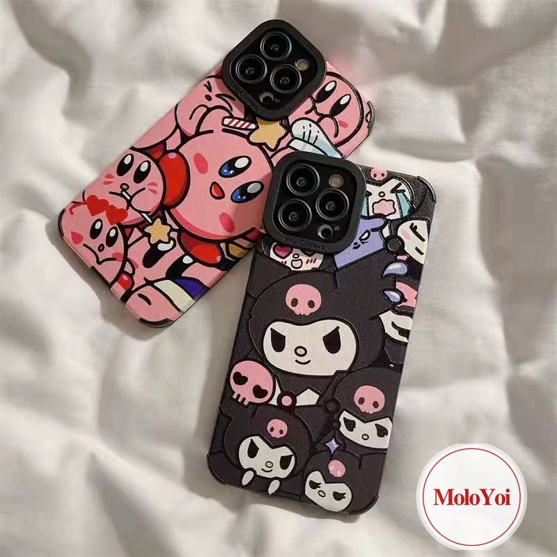 IPHONE Casing Ponsel Tekstur Kulit Mewah Tahan Guncangan Kompatibel Untuk Iphone11 14 12 13 Pro Max8 7 Plus XR XS X MAX 7Plus Kartun Imut Kuromi Kirby Sarung Tpu Silicon Lembut