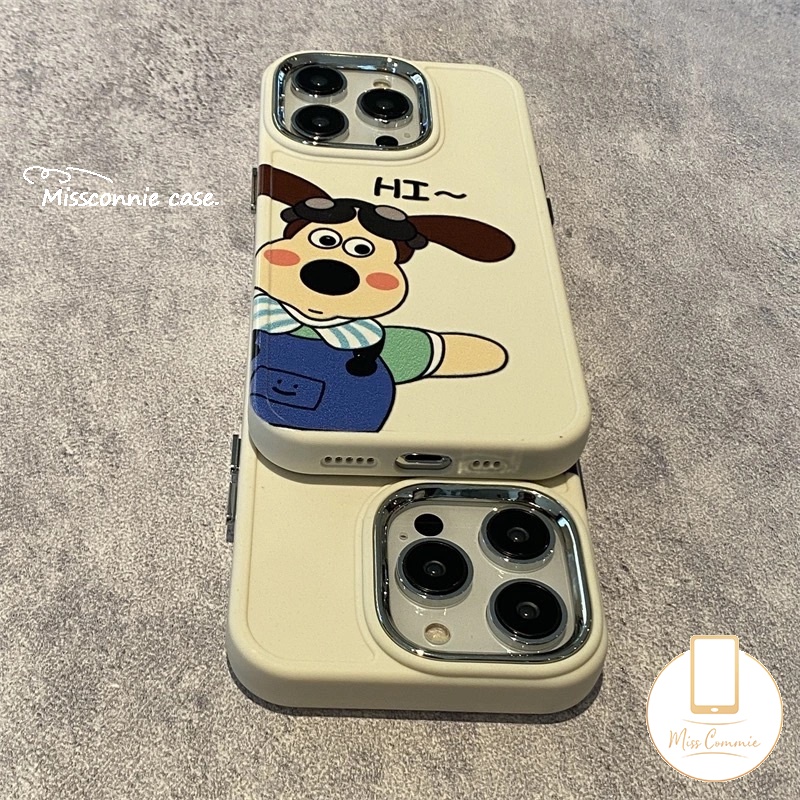 Kartun Wallace Dan Gromit Electroplate Case Kompatibel Untuk IPhone 7plus 11 Pro Max7 8 Plus XR 12 14 13 Pro MAX X 8plus XS MAX 3D Anjing Lucu Plating Bingkai Lensa Logam Soft Cover