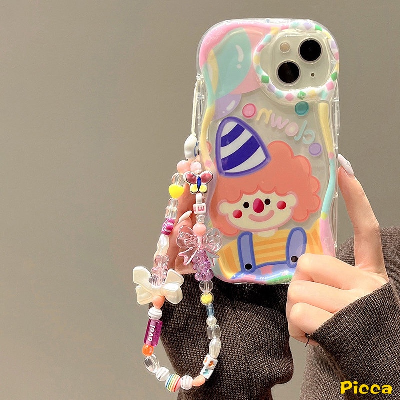 IPHONE Kartun Monster Kecil Lucu Badut Lucu Glossy Case Kompatibel Untuk Iphone11 14 12 13 Pro Max XR X7 8 6s 6 Plus XS Max SE 2020 Kreatif 3D Wavy Curved Edge Lembut Shockproof Cover