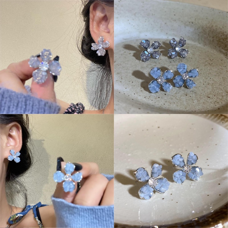 Anting Kristal Fashion Korea Wanita Musim Panas Anting Bunga Baru Mewah Ringan2023Baru