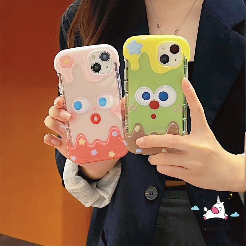 IPHONE Kartun Kreatif 3D Permen Es Krim Ponsel Case Kompatibel Untuk Iphone11 14 13 12 Pro Max7 8 Plus XR X XS Max 7Plus 8Plus Ekspresi Lucu Imut Shockproof Lembut Pasangan Cover