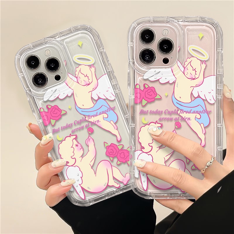 IPHONE Angel Casing Ponsel Transparan Kompatibel Untuk Iphone14 12 13 11 Pro XS Max7 8 Plus X XR Soft Casing TPU Silikon Shockproof Cover