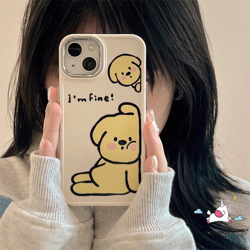IPHONE Lovers Phone Case Kompatibel Untuk Iphone14 11 12 13 Pro Max7 8 Plus XR X XS MAX Kartun Lucu Lukisan Cat Minyak Cute Dog Rabbit Lembut Mewah Plating Metal Frame Lensa Pasangan Cover
