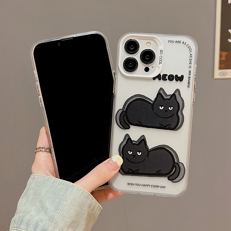 Black White Bunny Cat Skin Feel Soft Case HP iP iPhone 12 13 14 Pro Max 11 So Cool FTD Casing Apple