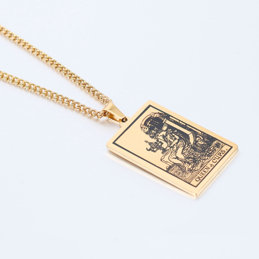 [X C Kalung] Emas &amp; Perak Baru Hip-hop Punk Retro Waite Holy Grail Tarot Queen ​​Kalung titanium Steel Liontin Anti Karat Untuk Pria Dan Wanita Hadiah Liburan Permata