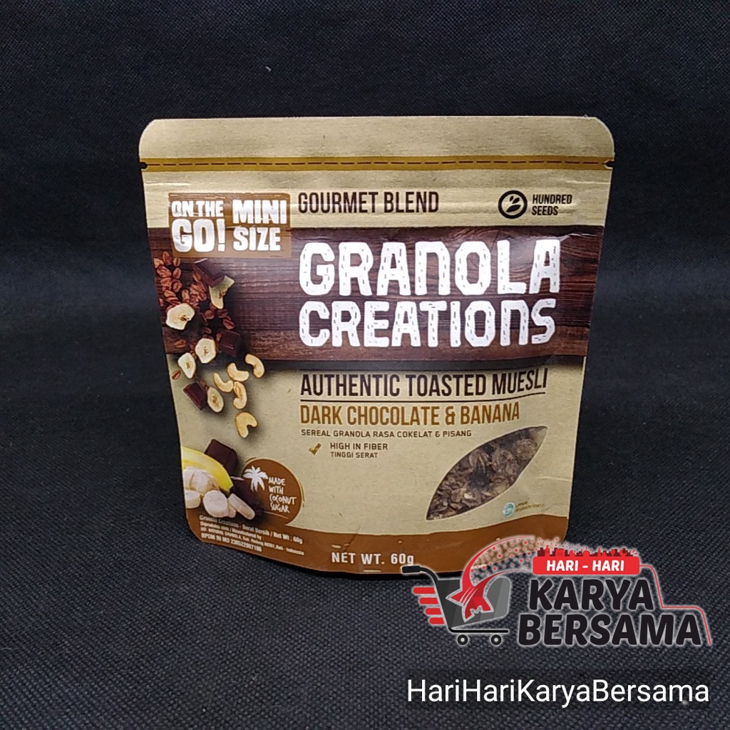 

GRANOLA CREATIONS CHOCOLATE & BANANA GOURMET BLEND SEREAL POUCH 60GR