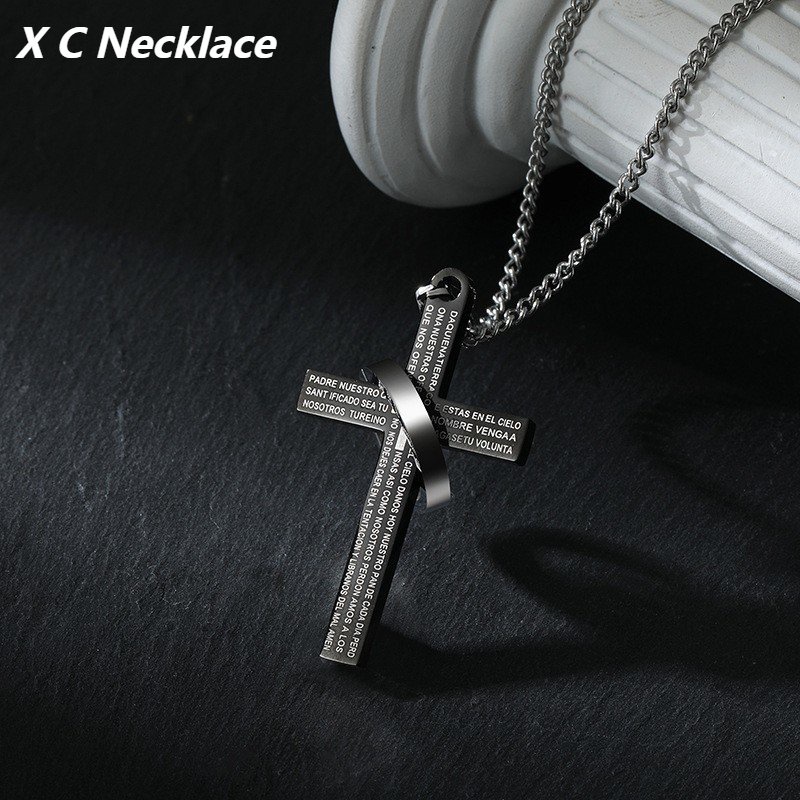 [X C Kalung] Baru Silvery Hip Hop Punk Vintage Cross Titanium Steel Liontin Anti Karat Kalung Pria &amp; Wanita Hadiah Liburan Perhiasan