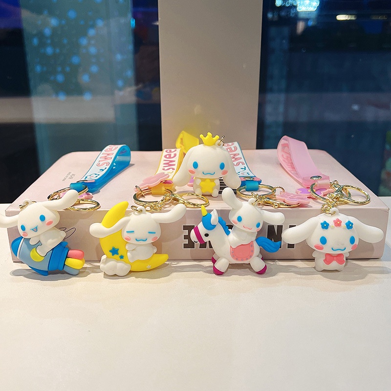 Bag Sanrio Cinnamoroll Tas Liontin Gantungan Kunci Boneka Aksesori Kecil untuk Anak Perempuan Lucu Hadiah Bahan Berkualitas Tinggi Rantai Kunci Dekorasi Ransel