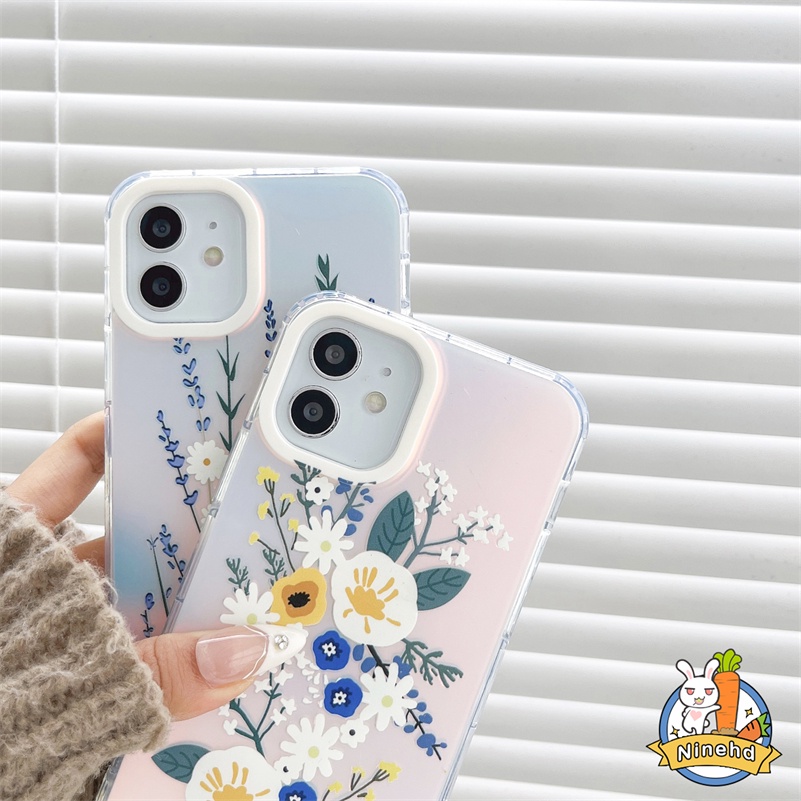 IPHONE Casing Kompatibel Untuk Iphone14 13 12 11 Pro Max X Xr Xs Max8 7 Plus SE 2020 Mewah Transparan Simple Flower Hand Anti Fingerprint Phone Case Shockproof hard Case Cover Pelindung