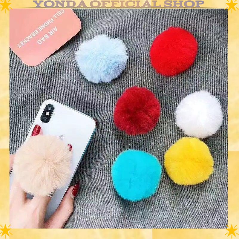 Popsocket Bulu Pompom 3D Pop Socket Phone Holder Pom Pom Bulu Warna Warni Aksesoris HP POPS