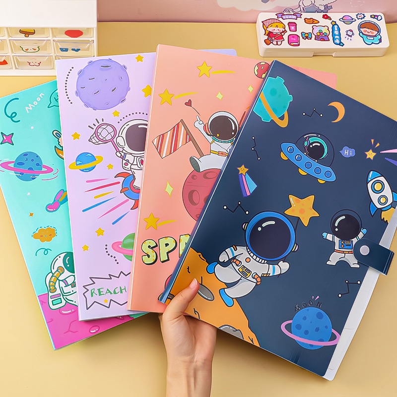 Tas Dokumen File Folder Arsip Kartun Astronot A6 Grid Untuk Perlengkapan Alat Tulis Kantor Sekolah Siswa