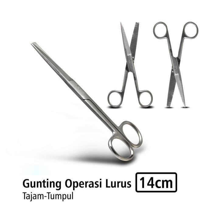 Gunting Operasi Lurus 14cm Stainless Steel Tajam Tumpul Gunting P3k