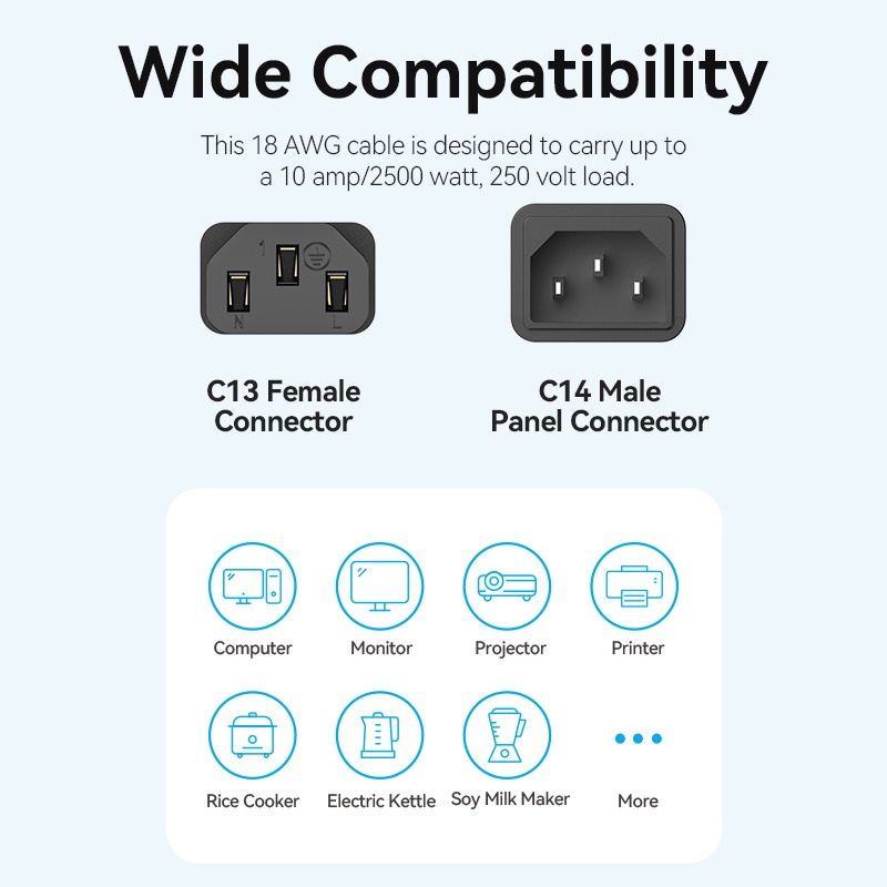 Vention Kabel Power C13 Connector 3-Prong CPU PC Komputer UPS-3