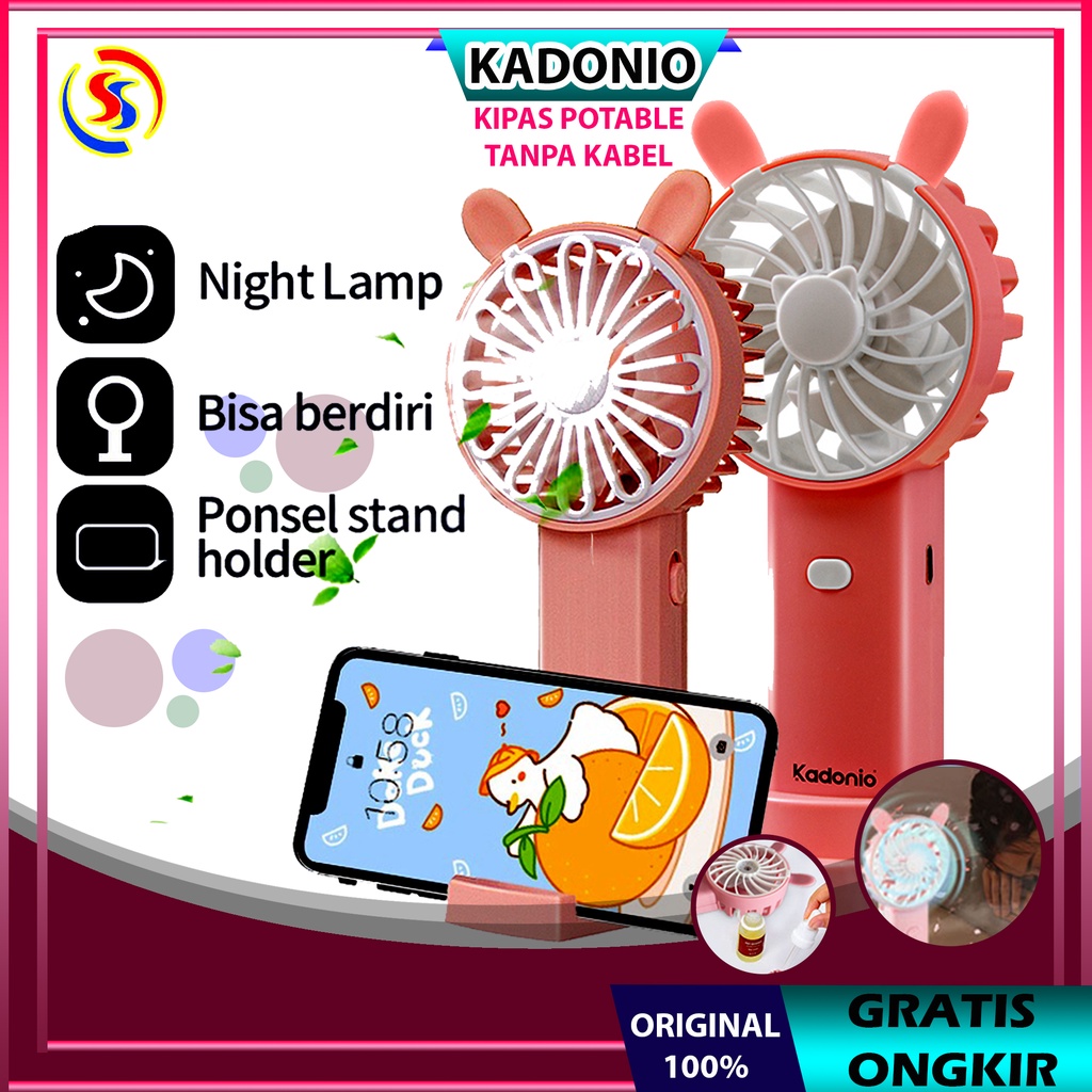 KADONIO Kipas Angin Mini Portable USB Cas Karakter Dapat Digunakan Sebagai Dudukan Ponsel KL-FN20