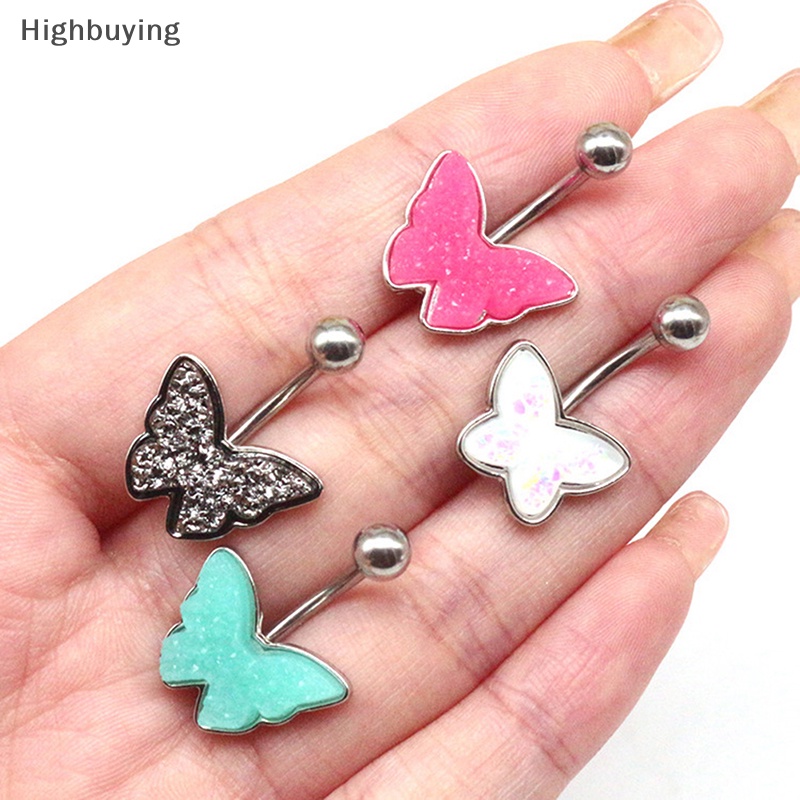 Hbid Fashion Hati Pusar Belly Button Rings Kupu-Kupu Daisy Bentuk Pusar Menjuntai Liontin Stainless Steel Perhiasan Tubuh Glory