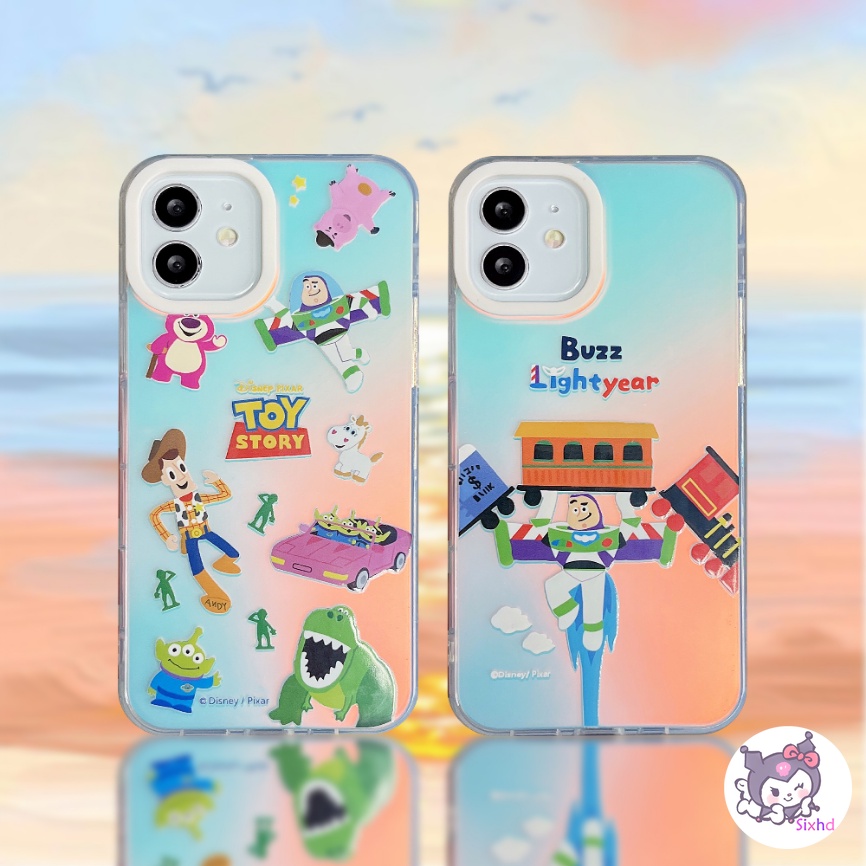 IPHONE Kompatibel Untuk Iphone11 14 13 12 Pro Max8 7Plus X Xs Xr Xs Max SE 2020 Happy Cartoon Toy Story Couple Perlindungan Lensa Gradien Laser Casing Ponsel TPU Lembut Penutup Anti Jatuh XJJJJ