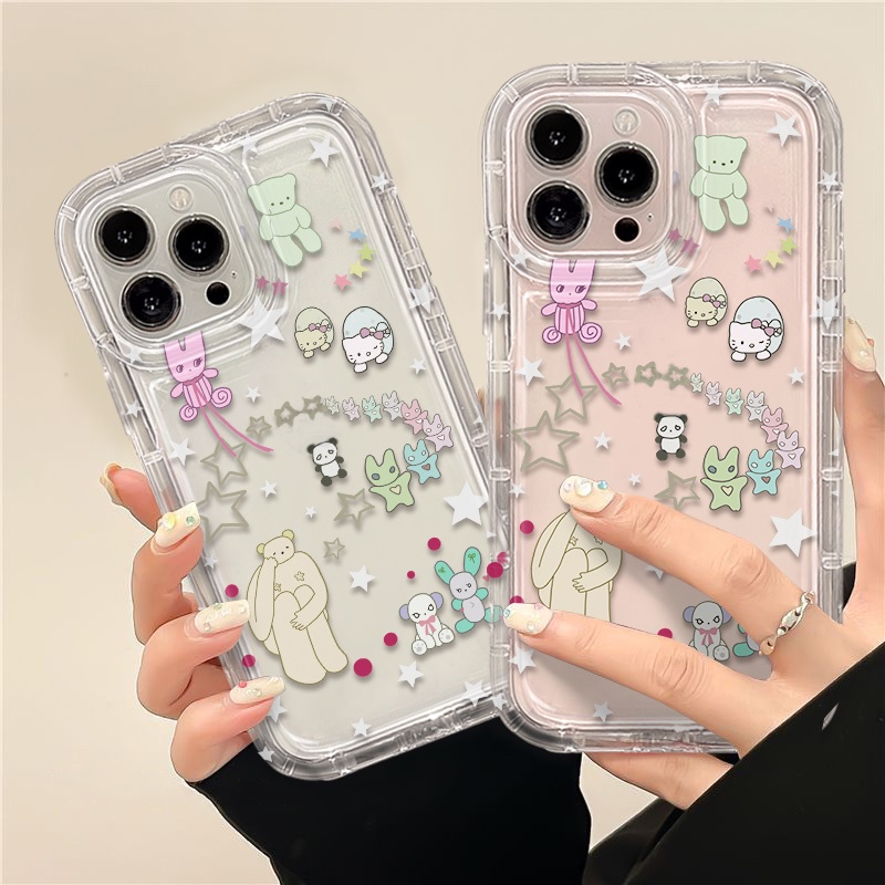 IPHONE Casing Ponsel Lembut Lucu Kompatibel Untuk Iphone14 13 12 11 Pro XS Max X XR 8 7 Plus Casing Transparan Silikon TPU Shockproof Anti Pecah Cover