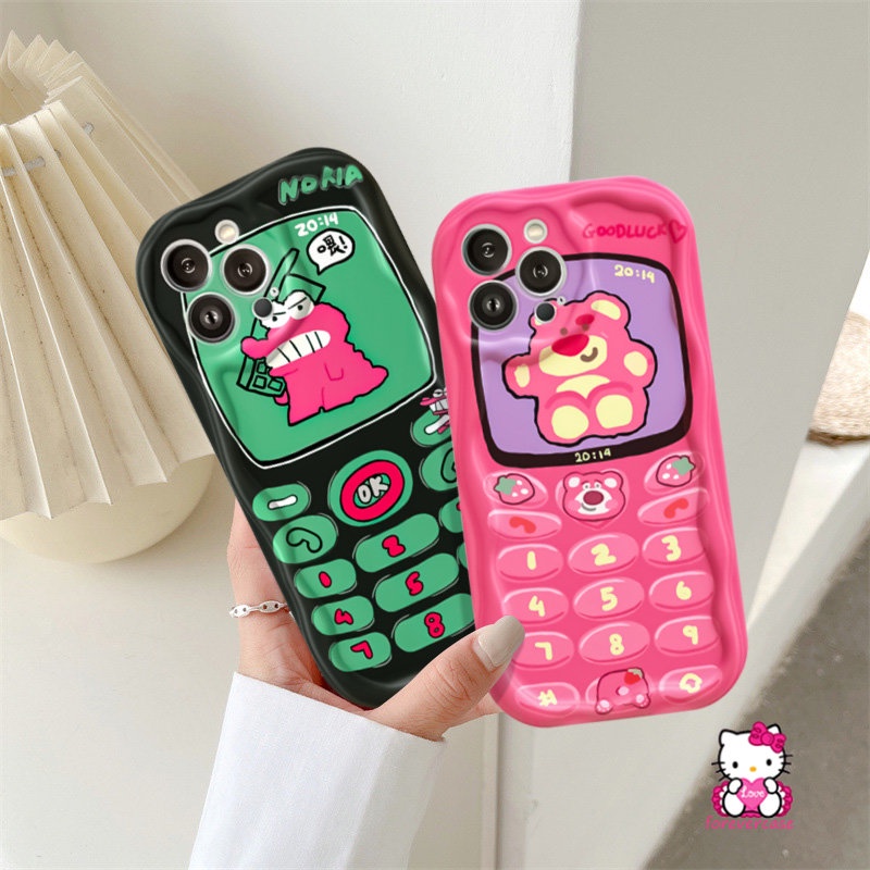 Casing Tepi Melengkung Bergelombang 3D Kompatibel Untuk IPhone XR XS X Max11 13 12 14 Pro Max 6 7 6s 8 Plus SE 2020 Kartun Lucu Crocodile Strawberry Bear Pasangan Tombol Ponsel Kreatif Soft Cover