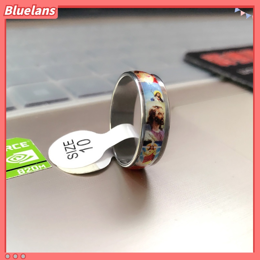 [BLS] Fashion Unisex Stainless Steel Yesus Lukisan Minyak Jari Ekor Cincin Band Perhiasan
