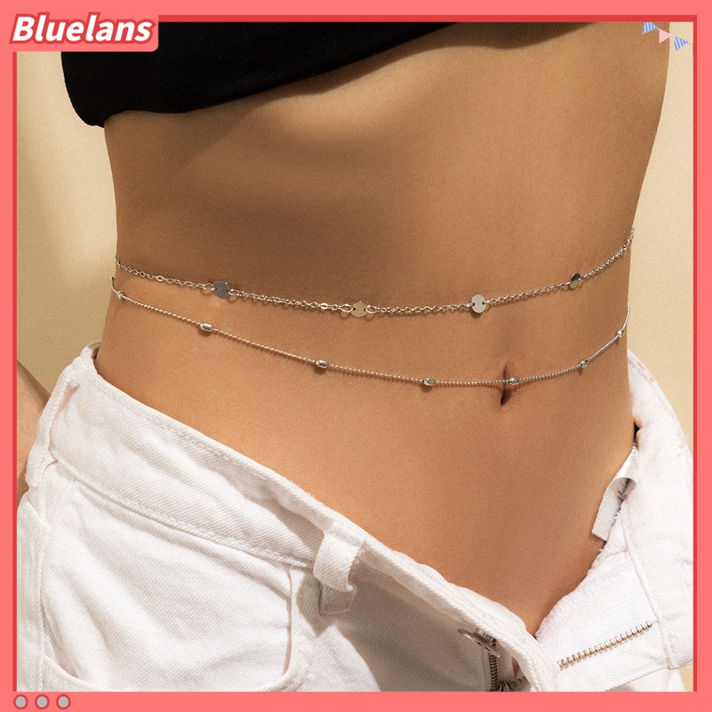 [BLS] 2pcs Body Chains Sexy Double Layer Adjustable Handmade Payet Bulat Hias Anti Karat Wanita Vintage Minimalis Rantai Pinggang Aksesoris Wanita