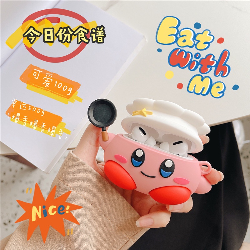 3d Lucu Kartun Cook Kirby Dengan Cooker Bluetooth Earphone Anti-Jatuh Pink Case Pelindung Cover Untuk Airpods1 2 3 Pro i12 i10 i11 i9s inpods 12 13 Pro i13 Airpods3 TWS Shell