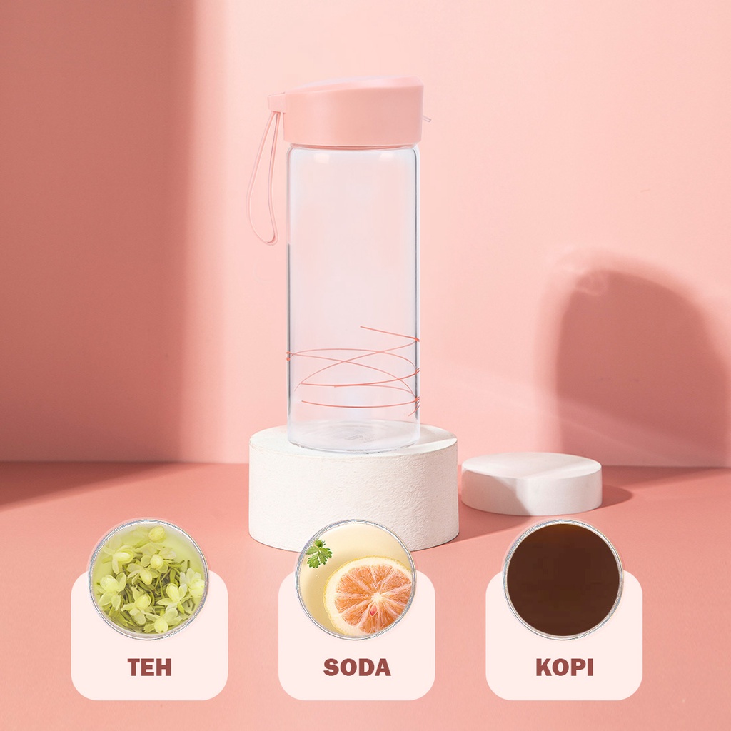 MINISO Botol Minum Kaca 300ml Untuk Air Dingin Air Panas Bottle Tumblr BPA Free Botol Air Olahraga Sport Tumblr Botol Minum Portabel FDA Botol Minum