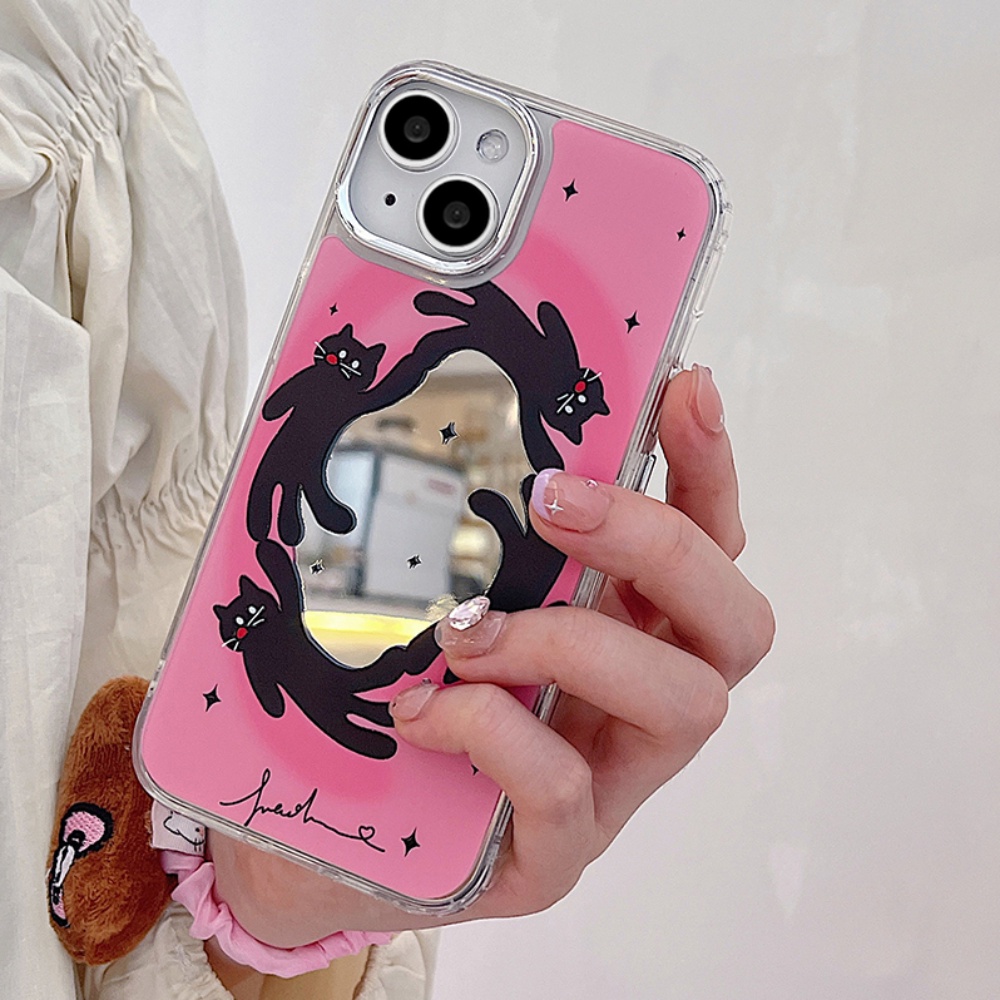 Fashion Kucing Hitam Plating IPhone Case Kompatibel Untuk Iphone11Cermin Rias Casing14 Pro Max Ip13 12 11 Pro Max 12 Pro Max Shockproof Lembut TPU Belakang Ponsel Cover