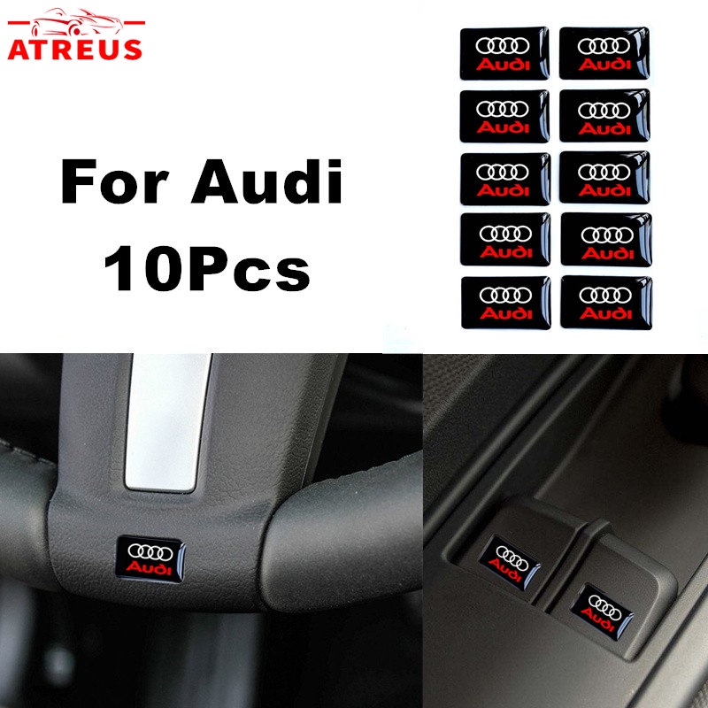 10pcs 3D Stiker Mobil Setir Pintu Jendela Saklar Tombol Lencana Dekorasi Aksesoris Mobil Untuk Audi A3 8l A1 Q5 TT mk2 A5 A4 B7 B8 B5 A6 C7 C6 Q7 Q3 Q2 E-tron