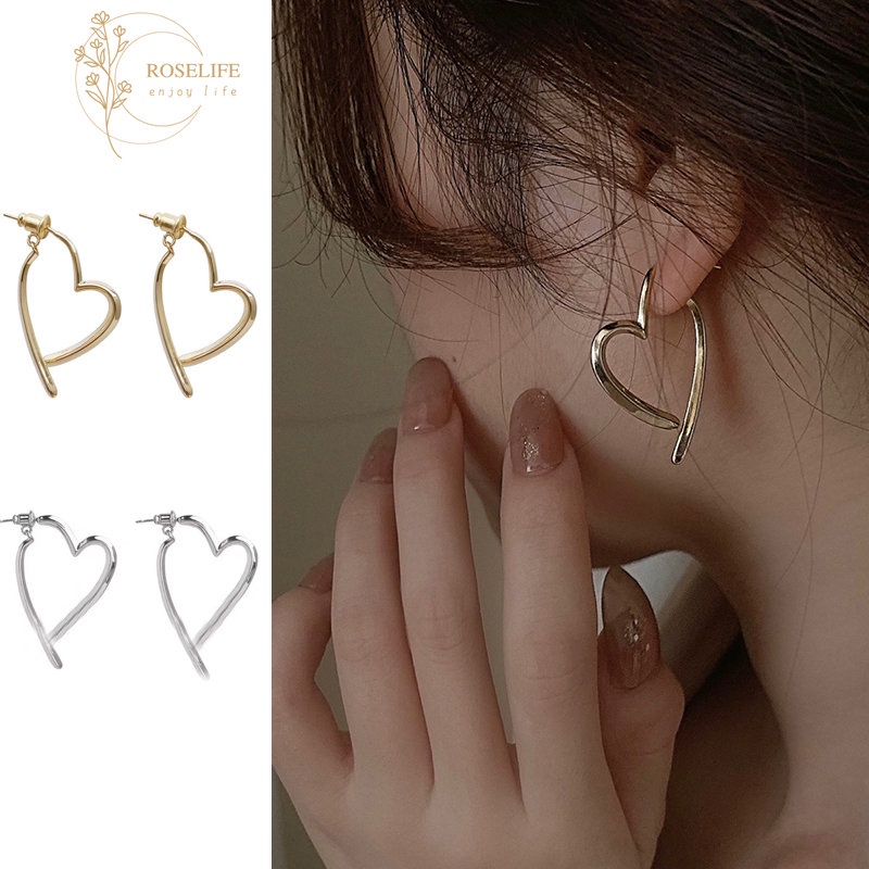Roselife Korea Berlebihan Besar Menjuntai Jantung Hoop Anting Untuk Wanita Gadis Chic Besar Geometris Anting Hypoallergenic Telinga Perhiasan