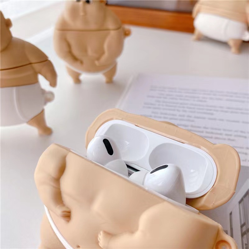 3d Kartun Marah Sumo Wrestling Boy Bluetooth Earphone Anti-Jatuh Pink Case Pelindung Cover Untuk Airpods1 2 3 Pro i12 i10 i11 i9s inpods 12 13 Pro i13 Airpods3 TWS Shell