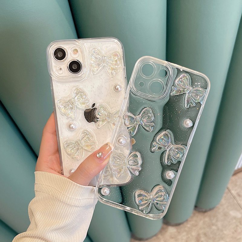 3D Crystal Clear Pearl Butterfly Soft Case for IPhone 7 8 Plus X XS XR XS Max 11 13 12 14 PRO Max 14 Plus Clear Phone Case for Girl Women Gift