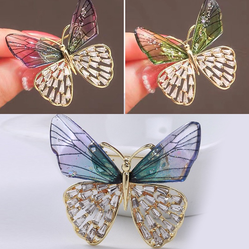 Bros Kupu-Kupu Kristal Gradien Fashion Bros Alloy Capung Lebah Untuk Wanita Perhiasan Aksesoris Hadiah